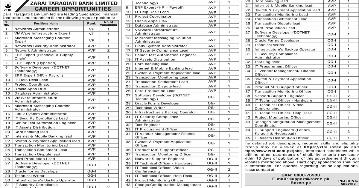 Zarai Taraqiati Bank Limited ZTBL Islamabad Jobs 2024 Jobs 2023 — original advertisement