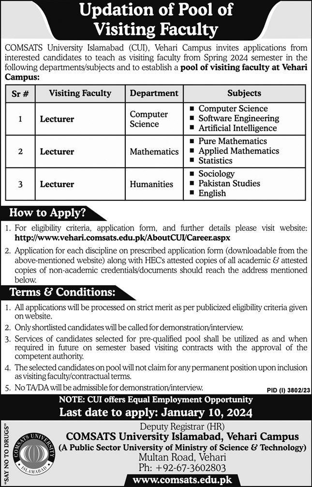 Comsats University Islamabad CUI Jobs 2024 Jobs 2023 — original advertisement