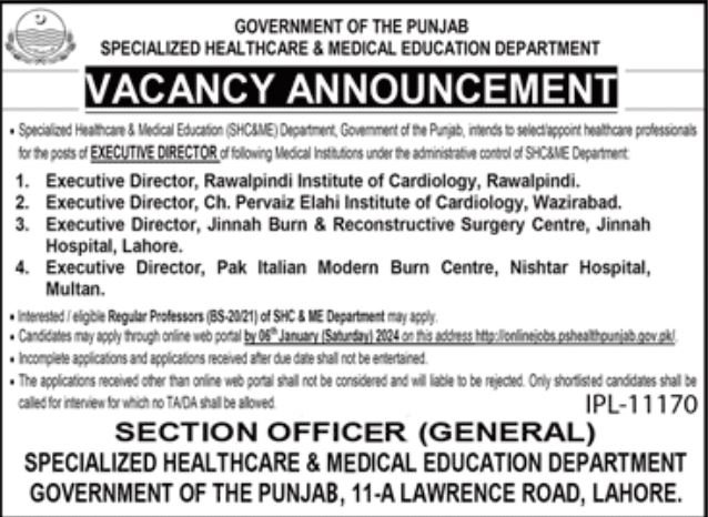 Specilized HealthCare and Medical Education Department Jobs – Specialized Healthcare And Medical Education Department Lahore Jobs 2023 — original advertisement