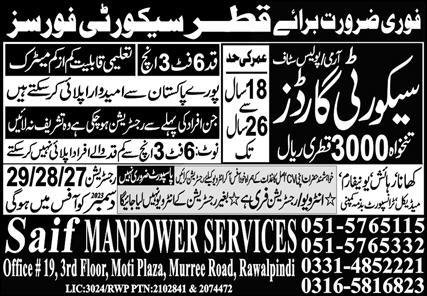 Security Guard Jobs in Qatar 2023 – Saif Manpower Services Jobs 2023 — original advertisement