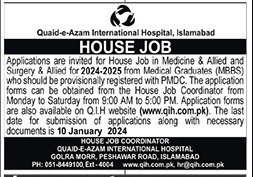 Quaid E Azam International Hospital Islamabad Job 2024 Jobs 2023 — original advertisement