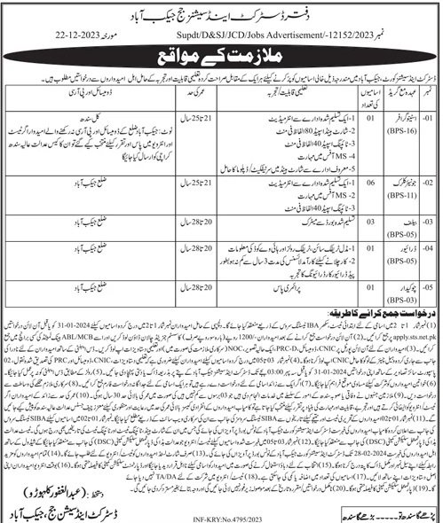 District And Session Judge Jacobabad Jobs 2024 – District & Session Judge Jobs 2023 — original advertisement