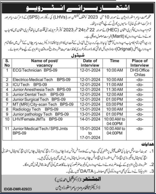 Director Health Services Diamir Astor Job Interviews 2024 – Health Department Gilgitbaltistan Jobs 2023 — original advertisement
