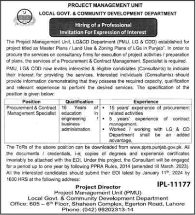 Local Government & Community Development Department Jobs – Local Government Department Punjab Jobs 2023 — original advertisement