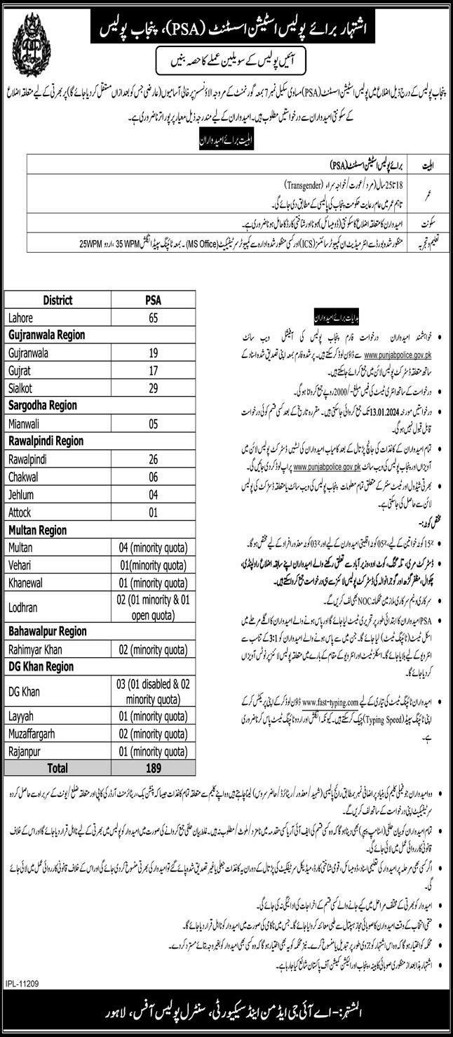 Punjab Police Police Station Jobs 2024 Jobs 2023 — original advertisement