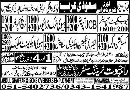 Bobcat Operator & Trench Operator Jobs 2024 In Saudi Arabia – Abdul Ghaffar & Sons Jobs 2023 — original advertisement
