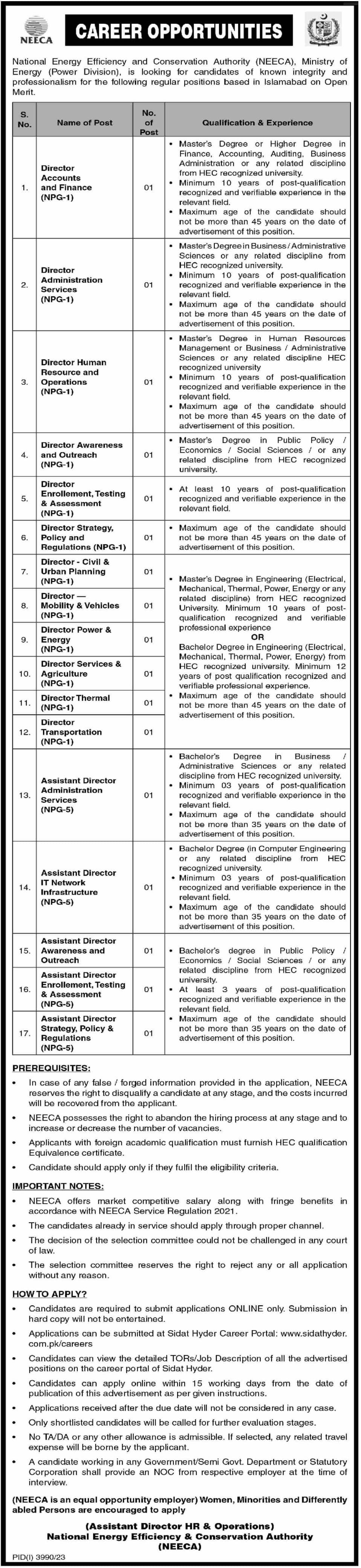 National Energy Effeciency and Conservation Authority Jobs – National Energy Effeciency and Conservation Authority NEECA Jobs 2023 — original advertisement