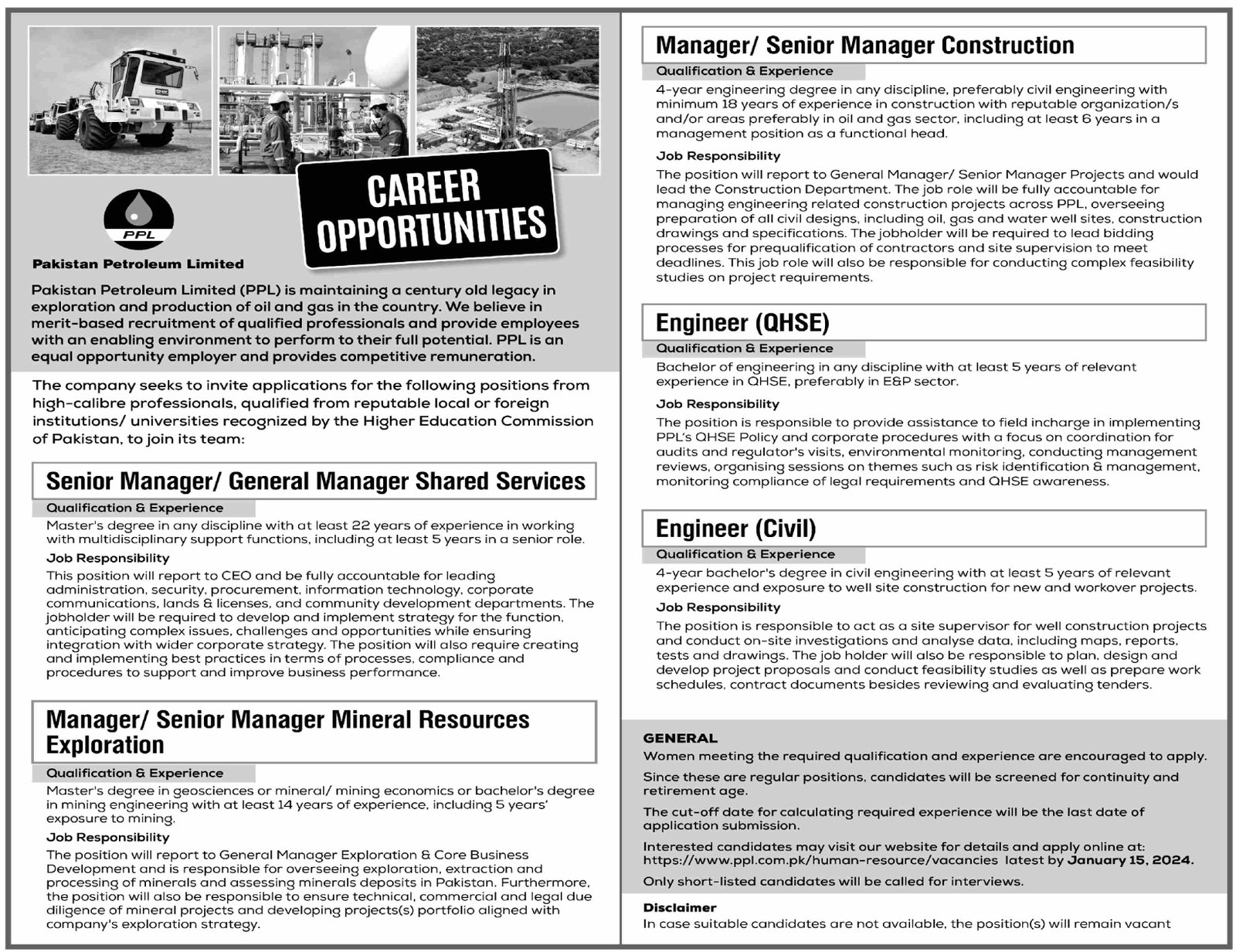 Pakistan Petroleum Limited PPL Karachi Jobs 2024 – Pakistan Petroleum Limited (PPL) Jobs 2023 — original advertisement