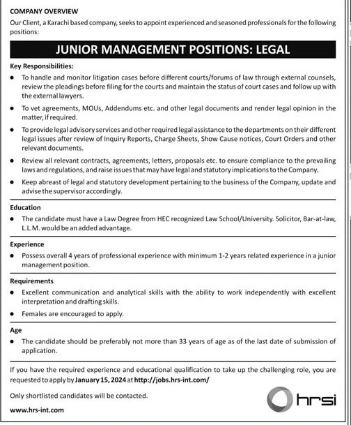 Human Resource Solution International HRSI Jobs 2024 – HRSG People and Business karachi Jobs 2023 — original advertisement