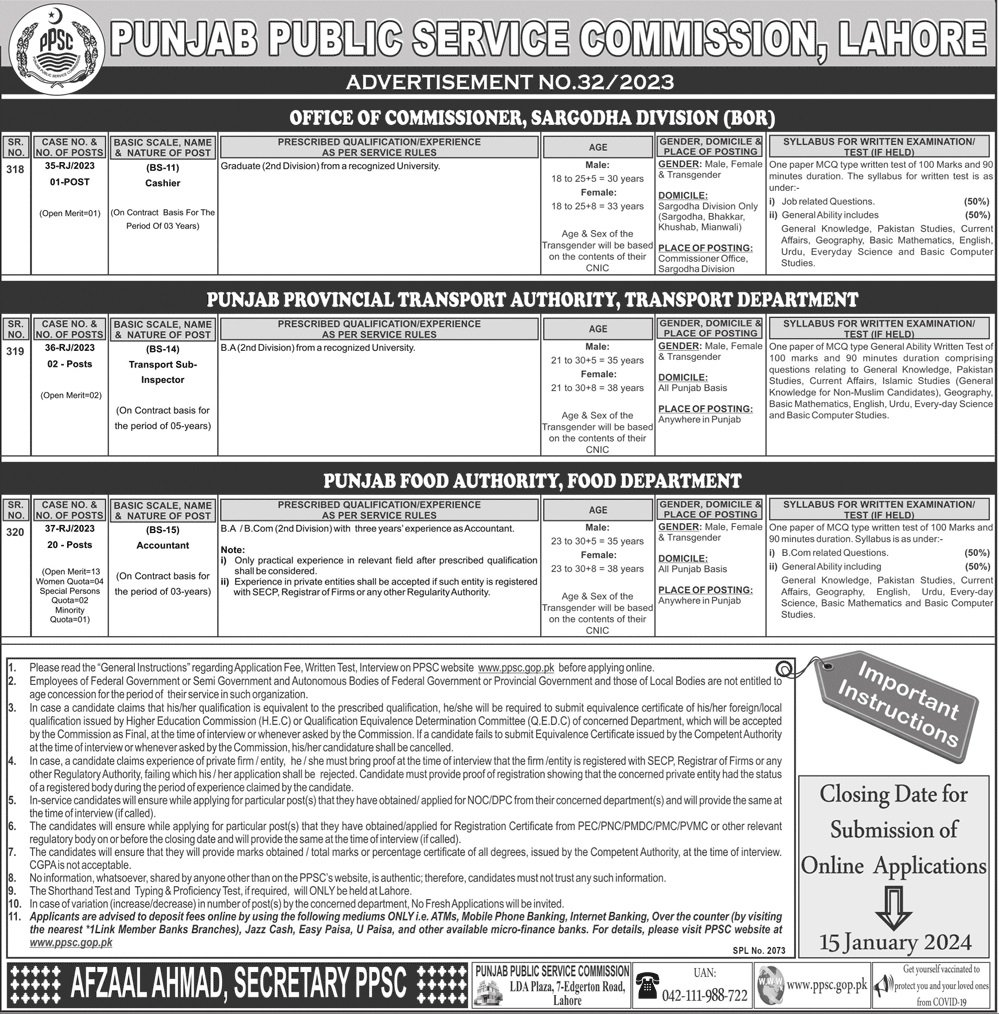 Punjab Public Service Commission PPSC Lahore Jobs 32/2023 – Punjab Public Service Commission Lahore Jobs 2023 — original advertisement