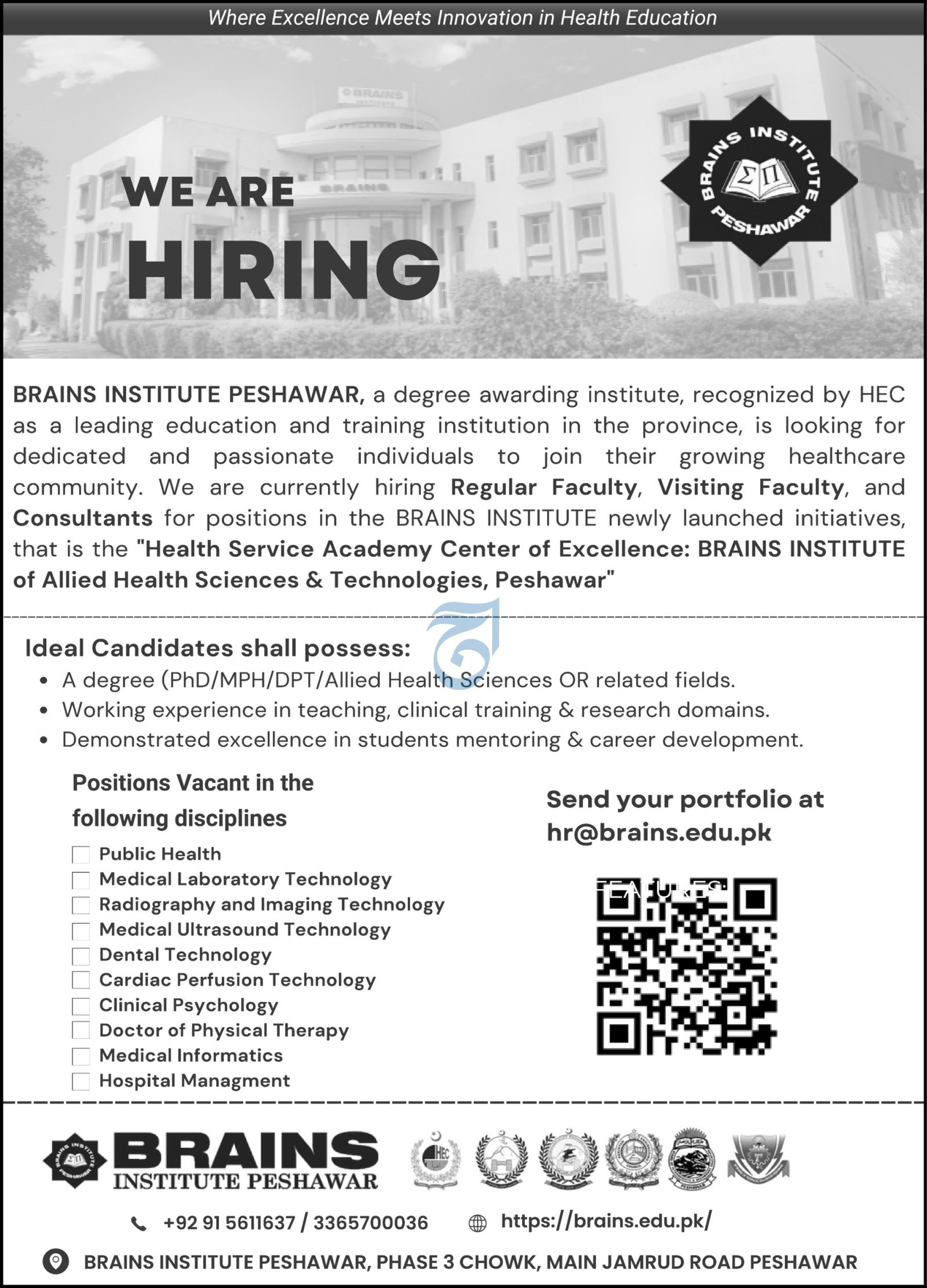 Brains Institute Peshawar Jobs 2024 Jobs 2023 — original advertisement