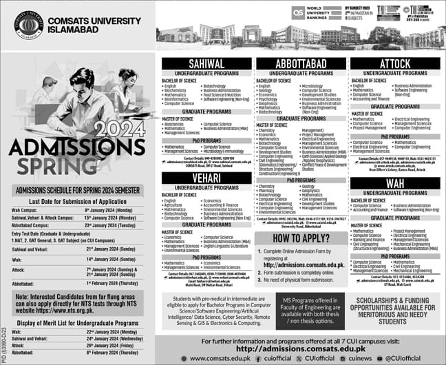 Admissions Open Comsats Univeristy Islamabad 2024 – COMSATS University Islamabad Admissions 2023 — original advertisement