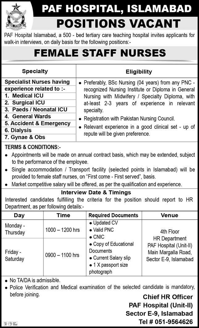 Paf Hospital Islamabad Jobs 2024 Jobs 2023 — original advertisement