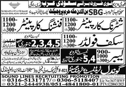 Labor And Finishing Carpenter Jobs 2024 In Saudi Arabia – Gondal Trade Test & Training Center Jobs 2023 — original advertisement