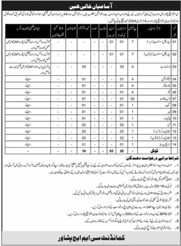 Combined Military Hospital CMH Peshawar Jobs 2024 Jobs 2023 — original advertisement
