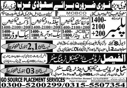 Plumber Jobs in Saudia Arabia 2024 – Al Faisal Trade Test & Technical Training Center Jobs 2024 — original advertisement