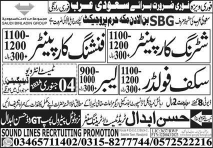 Shuttring Carpenter and Finishing Carpenter Jobs in ksa 2024 – Hassan Abdal Trade Test & Training Center Jobs 2024 — original advertisement
