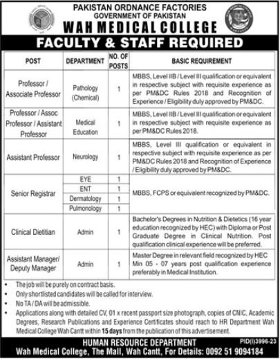 Wah Medical College Wah Cantt Jobs 2024 Jobs 2024 — original advertisement