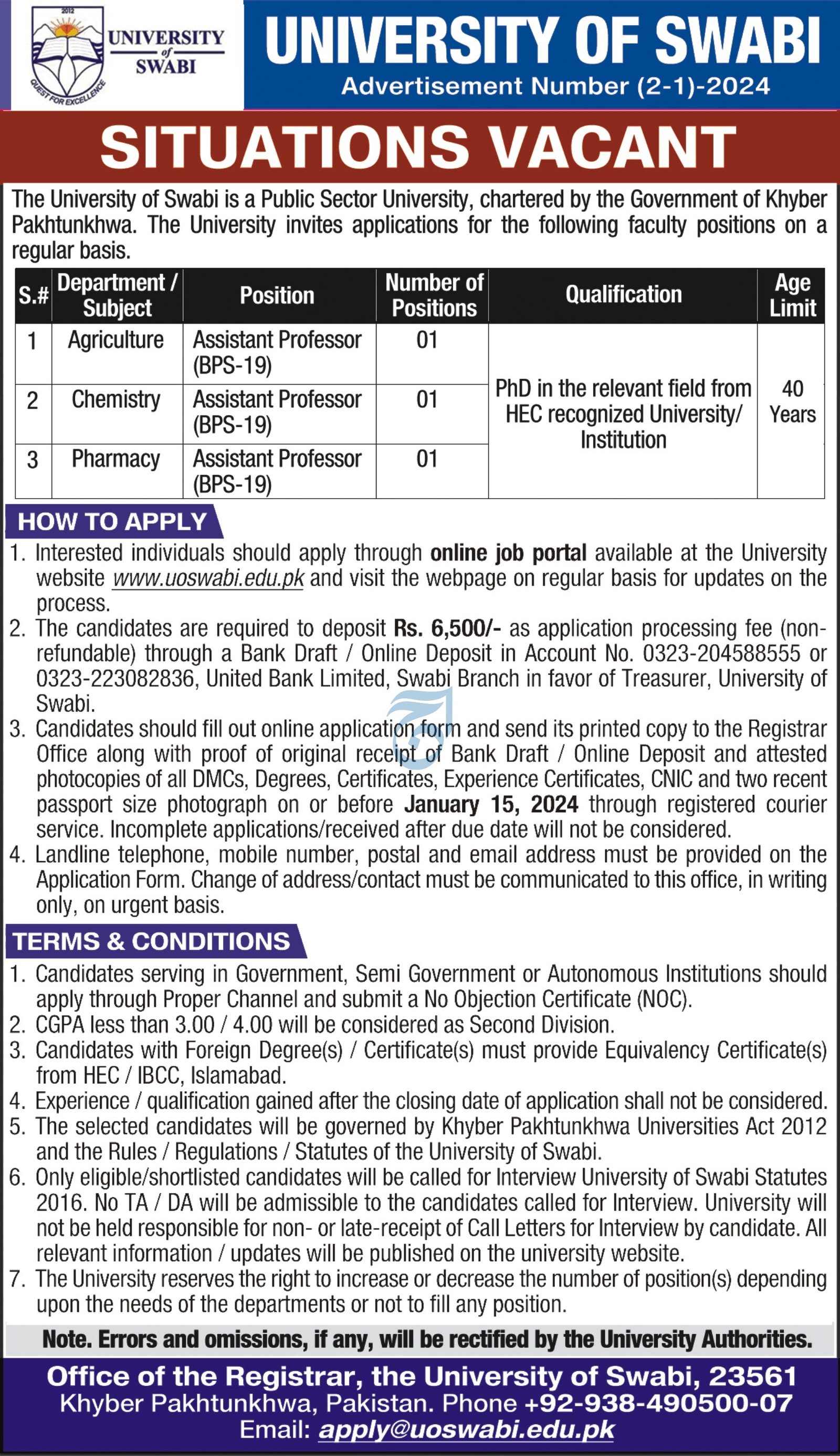 University of Swabi Khyber Pakhtunkhwa Jobs 2024 Jobs 2024 — original advertisement