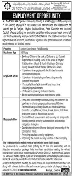 Sui Northern Gas Pipelines Limited SNGPL Lahore Jobs 2024 Jobs 2024 — original advertisement