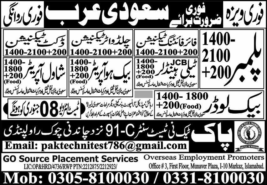 Shawl Operator & Fire Fighting Technician Jobs 2024 – Pak Techni Test Center Jobs 2024 — original advertisement