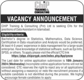 CHIP Training & Consulting Pvt Ltd Islamabad Jobs 2024 – Chip Training Consulting Pvt Ltd Admissions 2024 — original advertisement