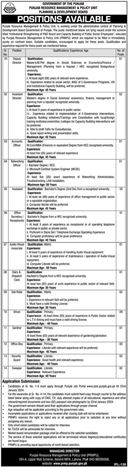 Planning & Development Board  Lahore Punjab Jobs 2024 – Planning & Development Board Punjab Admissions 2024 — original advertisement