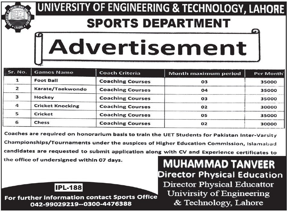 University Of Engineering And Technology UET Lahore Jobs – University of Engineering  & Technology Lahore Admissions 2024 — original advertisement