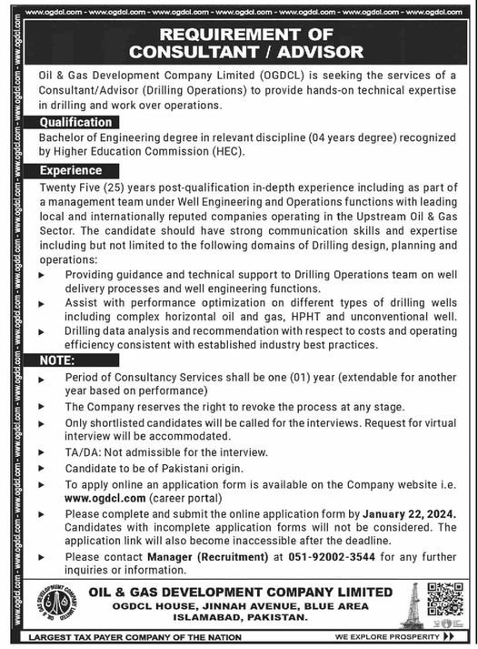 Oil And Gas Development Company OGDCL Jobs 2024 – Oil & Gas Development Company LTD Admissions 2024 — original advertisement