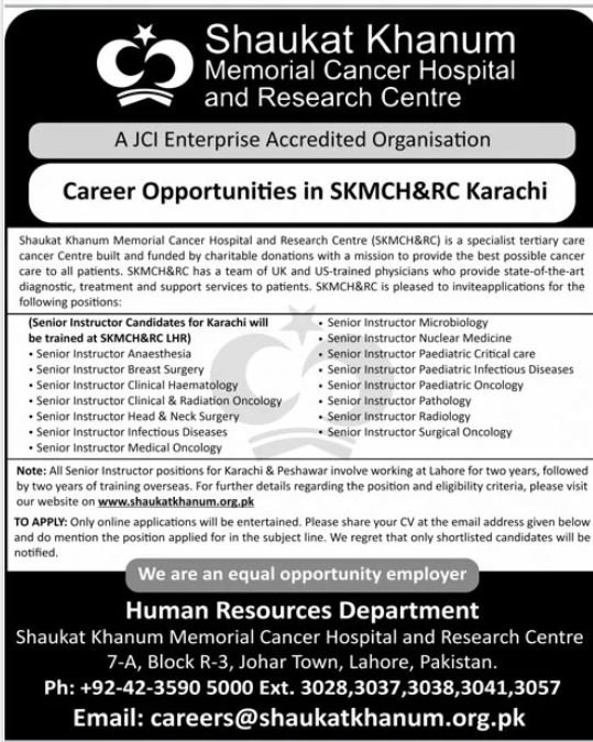 Shaukat Khanum Hospital Lahore Punjab Jobs 2024 – Shaukat Khanum Memorial Cancer Hospital and Research Centre Admissions 2024 — original advertisement