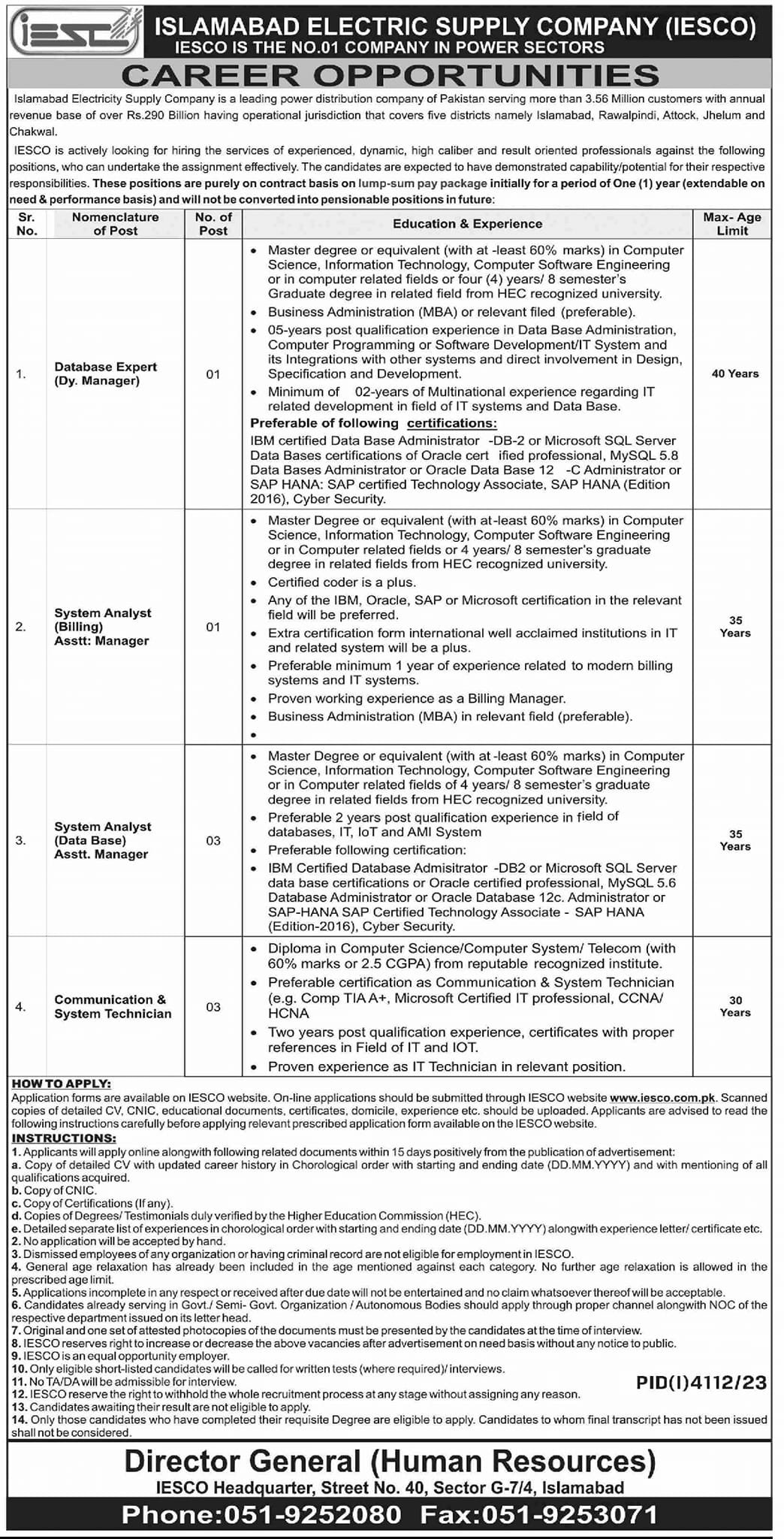 Islamabad Electric Supply Company IESCO Islamabad Jobs 2024 Admissions 2024 — original advertisement