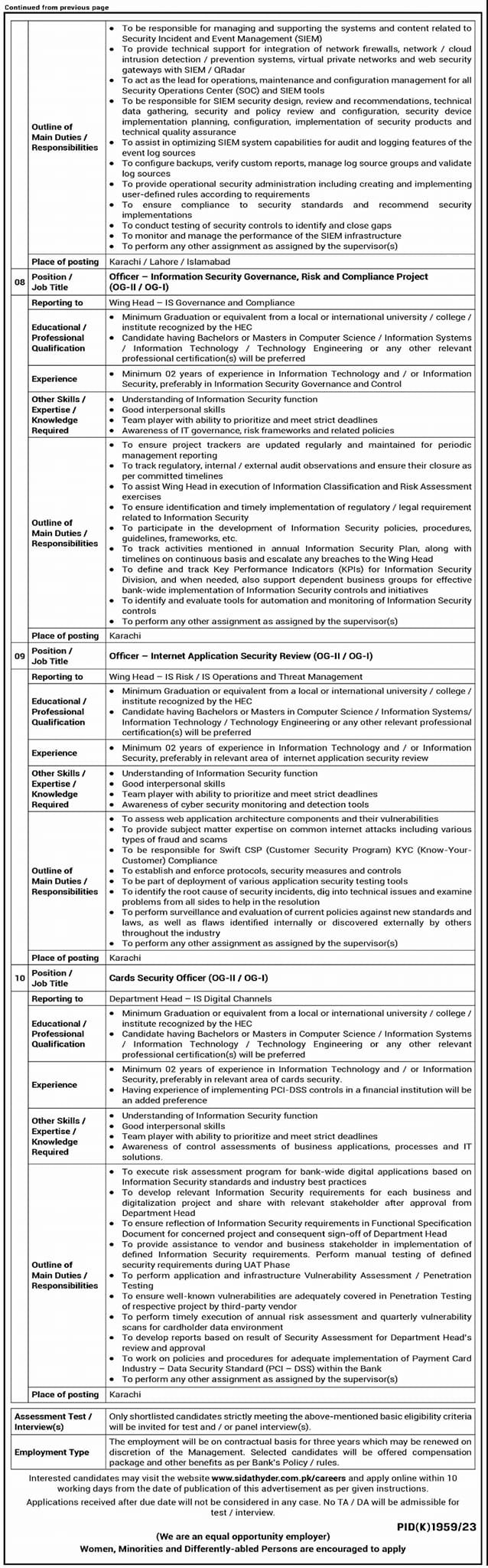 National Bank Of Pakistan NBP Karachi Jobs 2024 Admissions 2024 — original advertisement