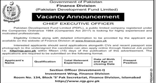 Finance Division Islamabad Jobs 2024 Admissions 2024 — original advertisement