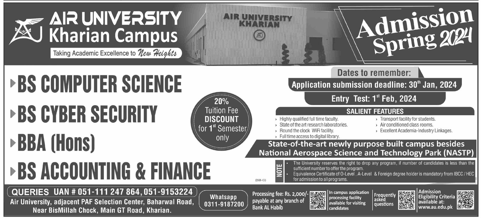 Admissions Open in Air University Kharian Campus – Air University Multan Campus Admissions 2024 — original advertisement
