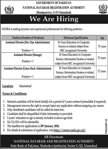 National Database & Registration Authority NADRA Jobs 2024 – National Database and Registration Authority Admissions 2024 — original advertisement