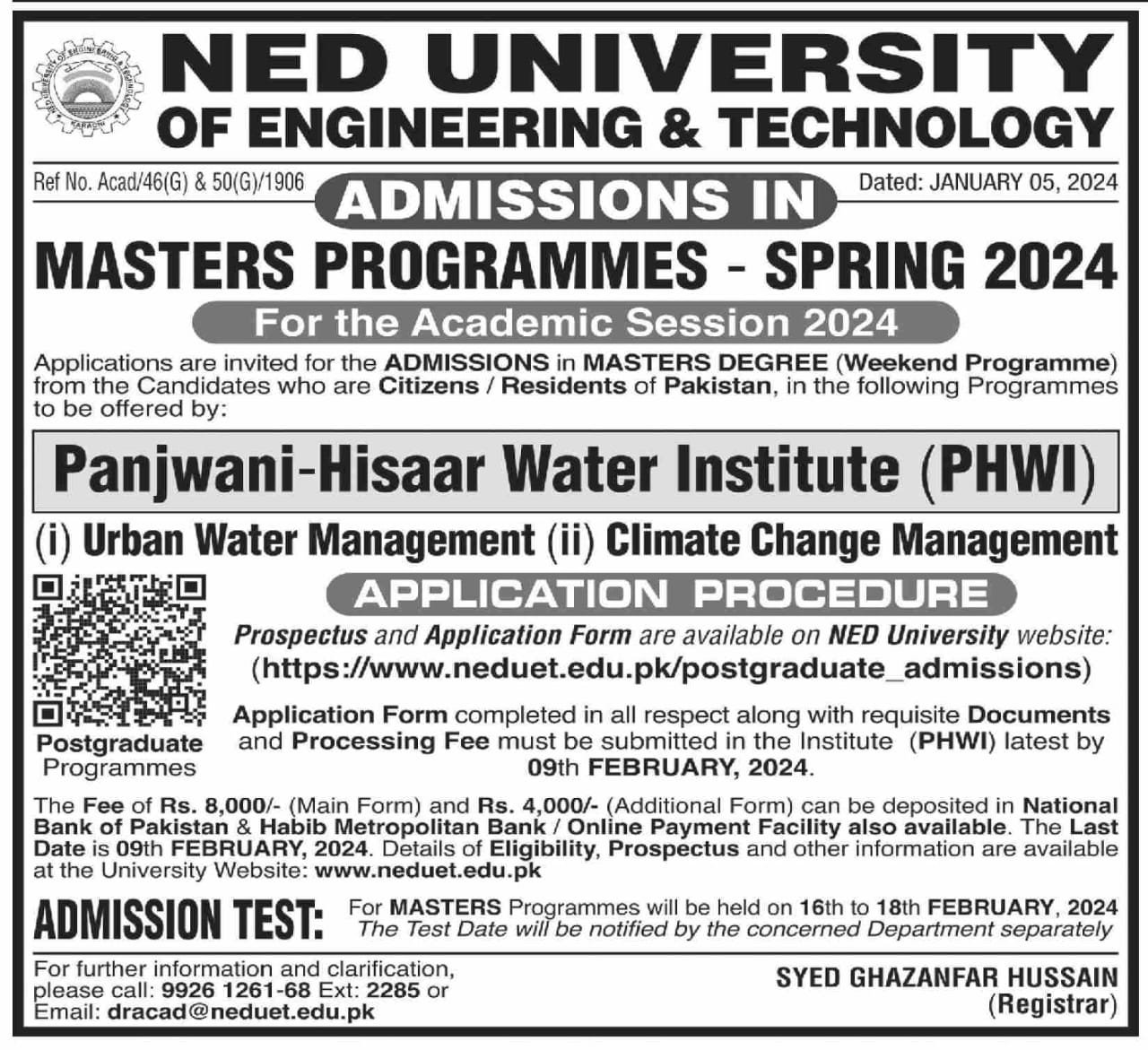 Admissions Open In Ned Univeristy of Engineering & Technolog – NED University of Engineering and Technology Admissions 2024 — original advertisement