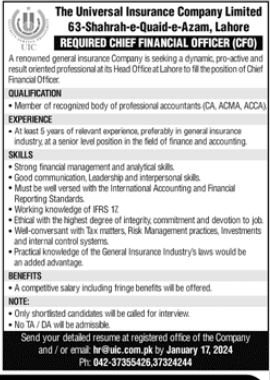 The Universial Unsurance Company Lahore Jobs 2024 – Private Company Admissions 2024 — original advertisement