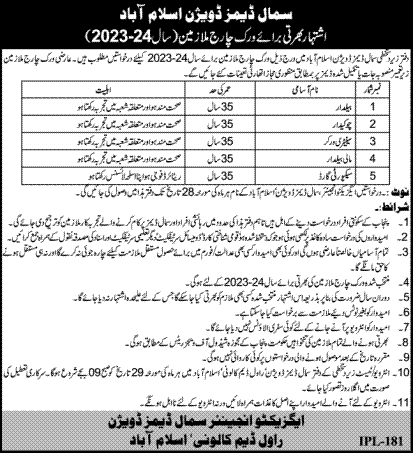 Small Dams Division Islamabad Jobs 2024 – Small Dams Division Jhelum Admissions 2024 — original advertisement