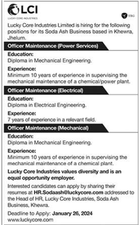 Lucky Core Industries Limited LCI Khewra Punjab Jobs 2024 – Private Company Admissions 2024 — original advertisement