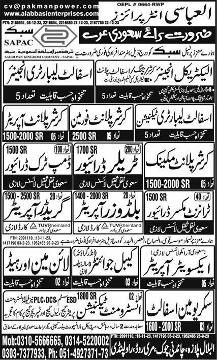 Asphalt Laboratory Technician & Bulldozer Operator Jobs 2024 – Al Abbasi Enterprises Admissions 2024 — original advertisement