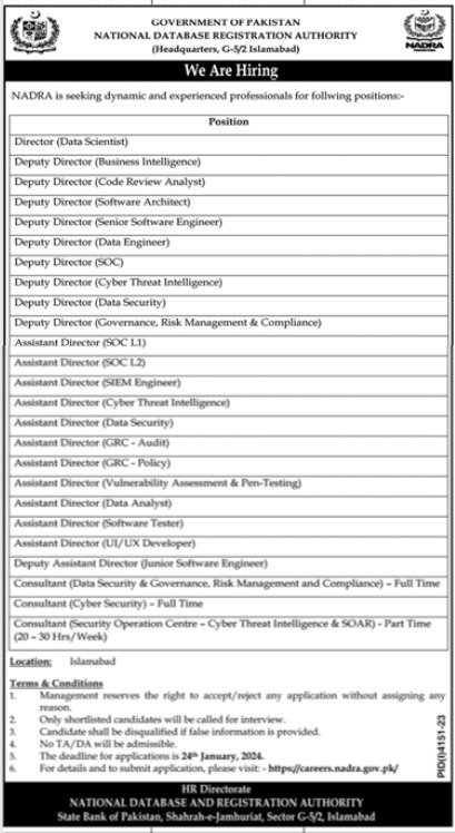 National Database & Registration Authority Islamabad Jobs – National Database and Registration Authority Jobs 2024 — original advertisement