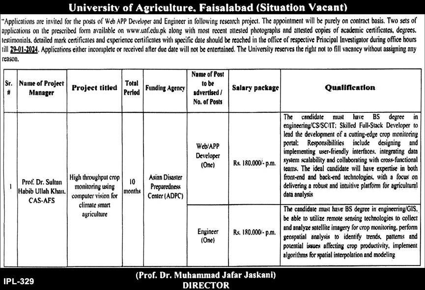 University Of Agriculture UAF Faisalabad Punjab Jobs 2024 – University of Agriculture Faisalabad Jobs 2024 — original advertisement