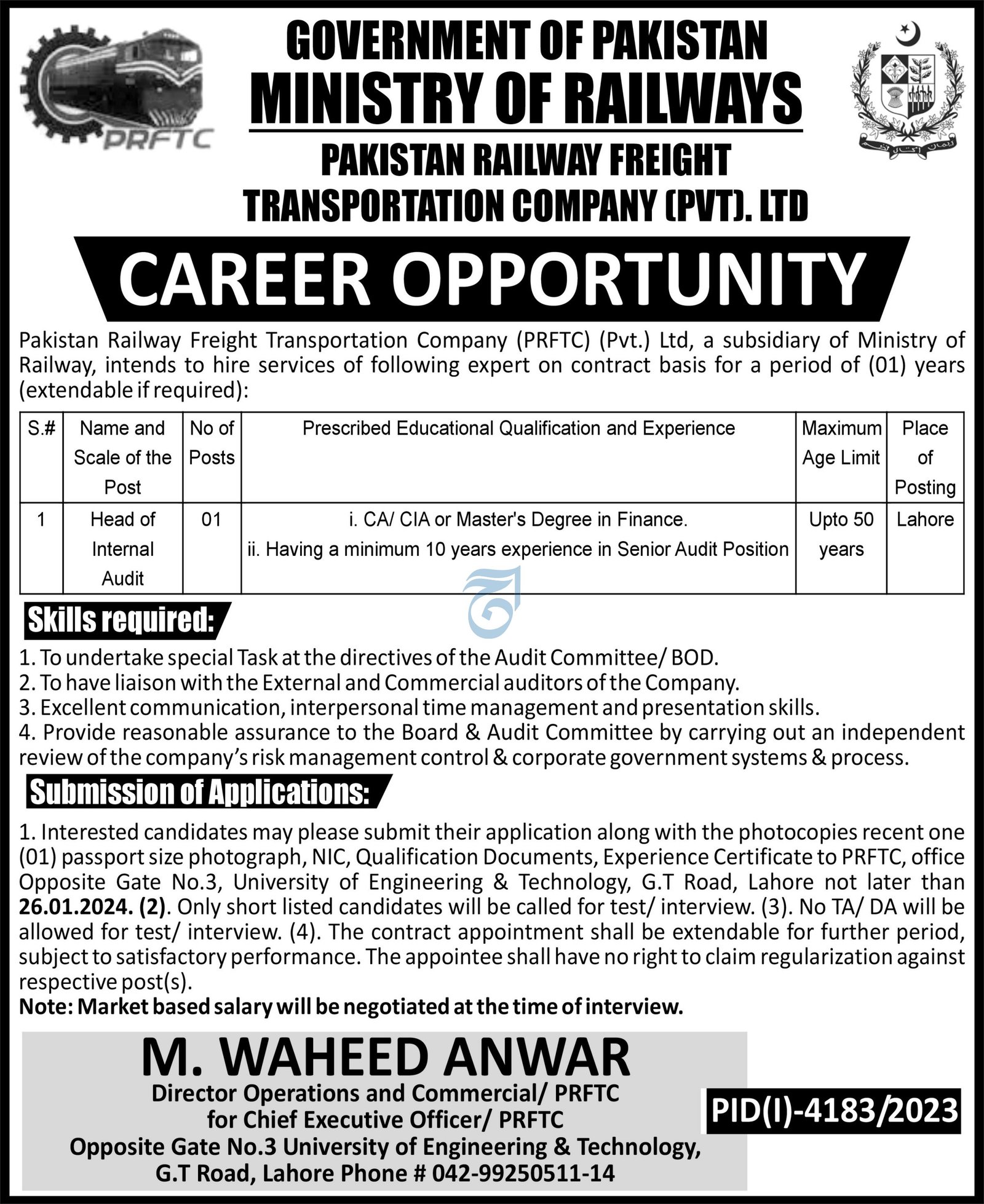 Pakistan Railways Freight Transporting Company Jobs 2024 – Private Company Jobs 2024 — original advertisement