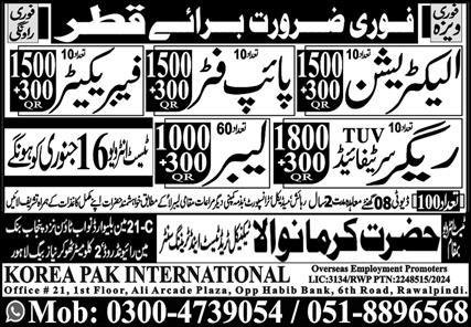 Pipe Fitter & Rigger Jobs 2024 In Qatar – Hazrat Karmanwala Technical Trade Test & Training Center Jobs 2024 — original advertisement