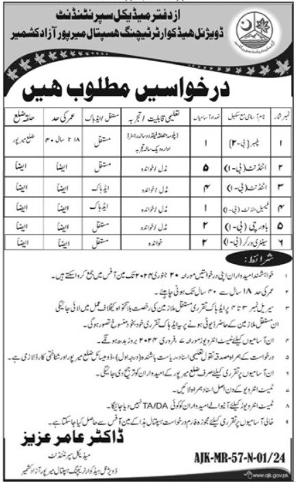 Divisional Headquarters Teaching Hospital Jobs 2024 – Govt of Azad Kashmir Jobs 2024 — original advertisement