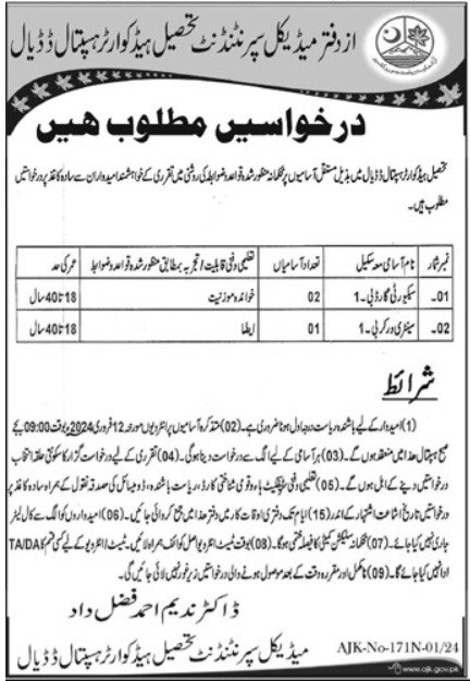 Tehsil Headquarter Hospital THQ Mirpur Jobs 2024 Jobs 2024 — original advertisement