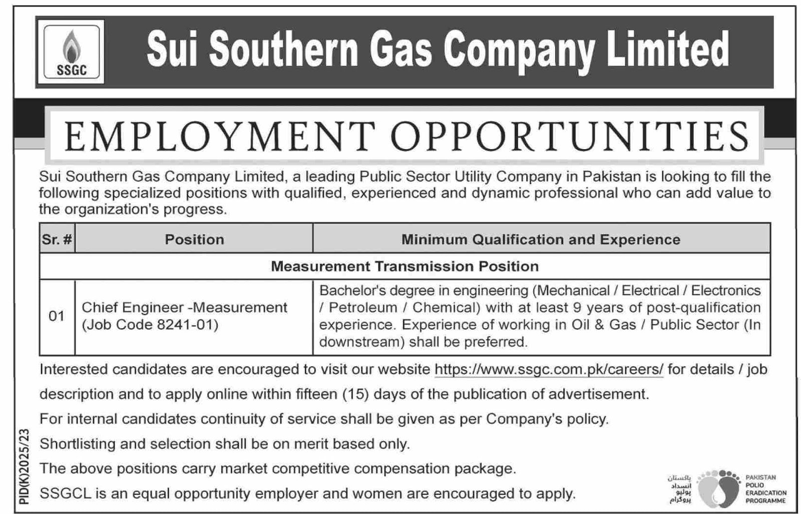 Sui Southern Gas Company Limited SSGC Jobs 2024 Jobs 2024 — original advertisement