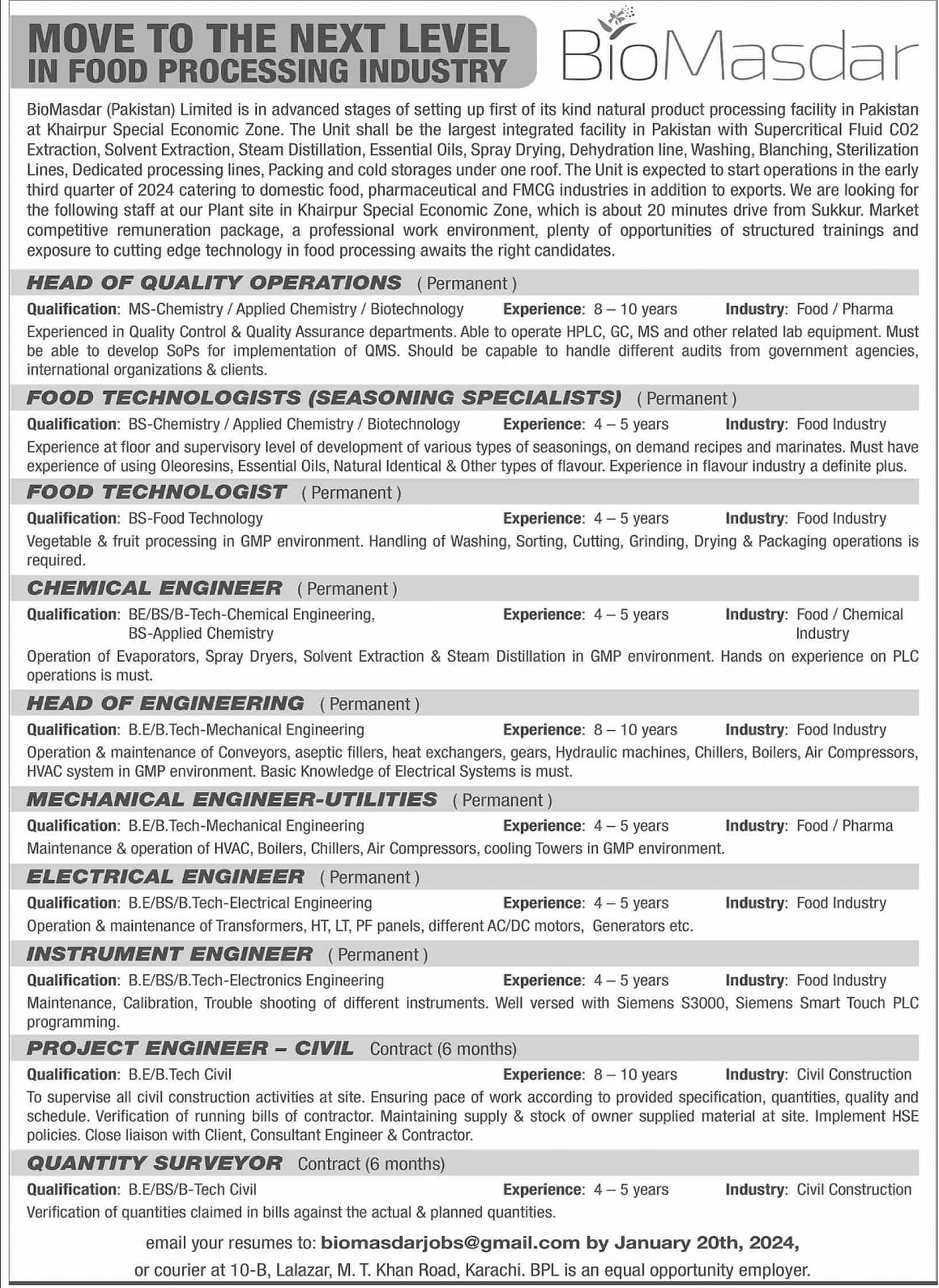 BioMasdar Pakistan Limited Karachi Jobs 2024 – Private Company Jobs 2024 — original advertisement