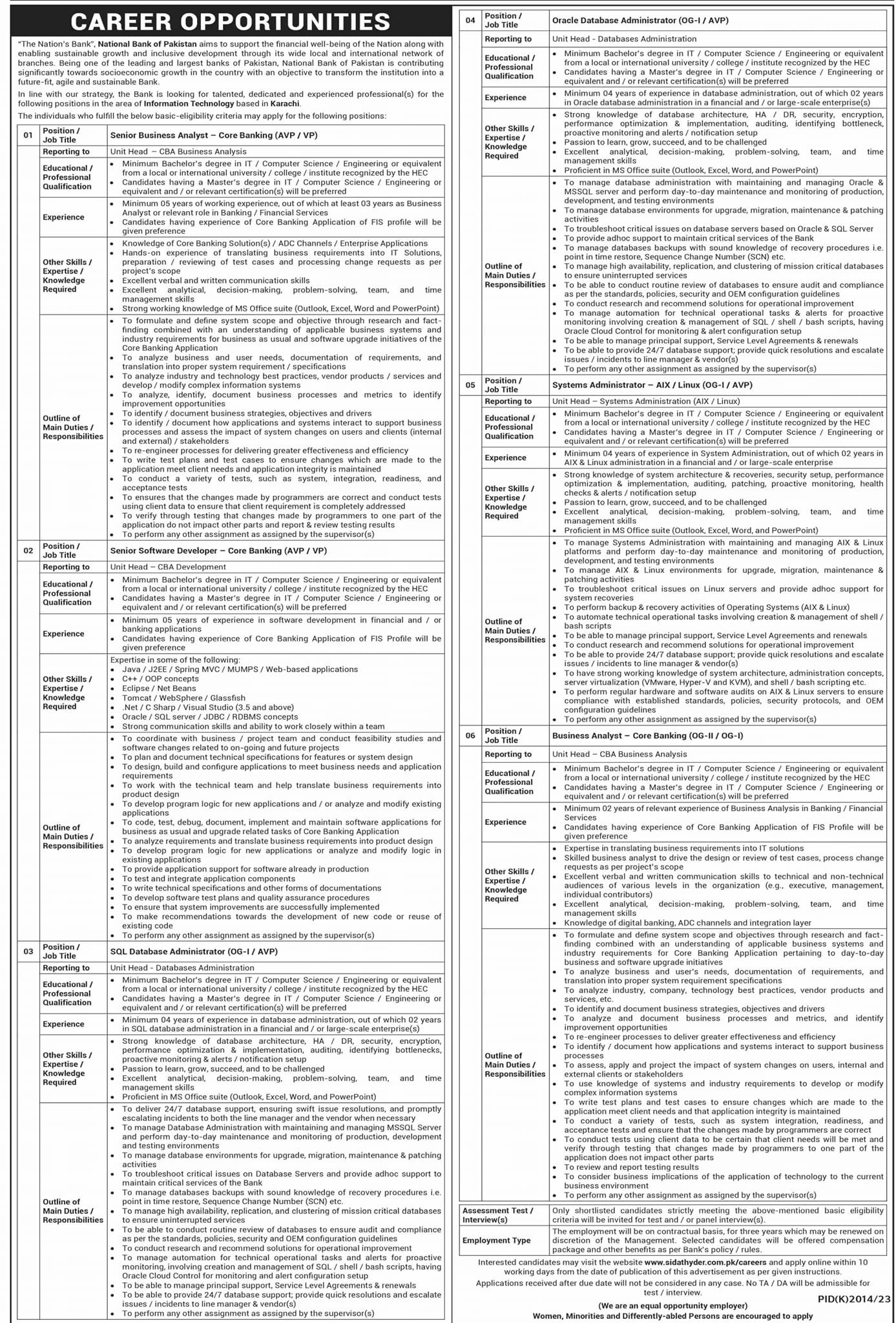 National Bank of Pakistan NBP Karachi Jobs 2024 Jobs 2024 — original advertisement