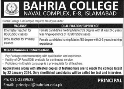 Admissions Open in Bahria College Naval Complex Islamabad – Bahria College Naval Complex E-8 Islamabad Admissions 2024 — original advertisement